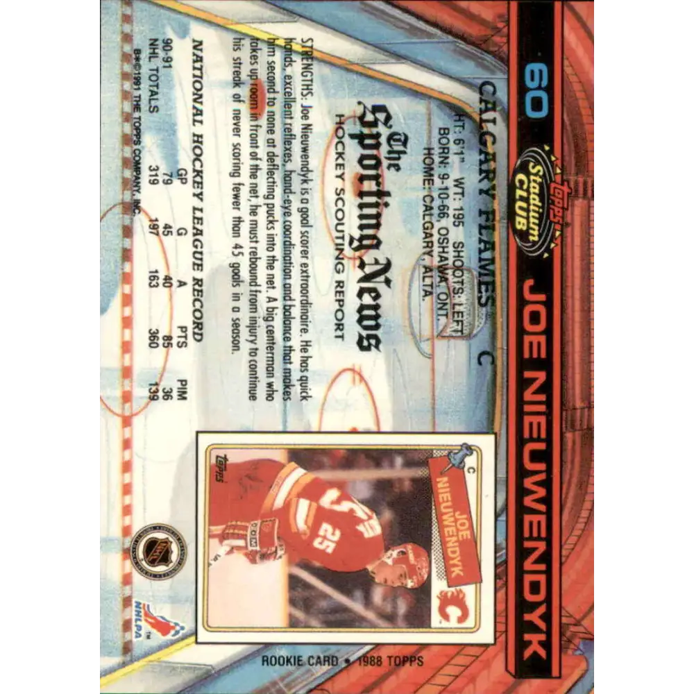 1991-92 Topps Stadium Club #60 Joe Nieuwendyk NM-MT Calgary Flames Hockey Card Image 2