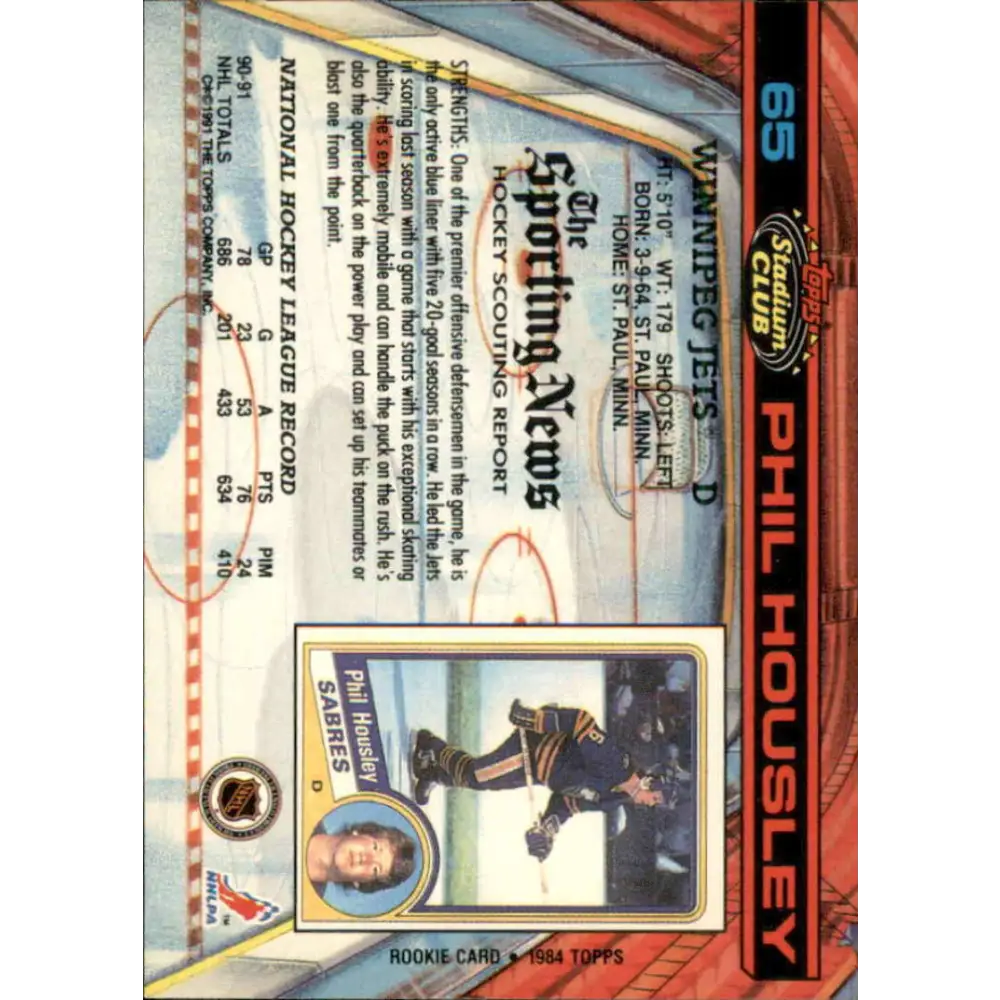 1991-92 Topps Stadium Club #65 Phil Housley NM-MT Winnipeg Jets Hockey Card Image 2