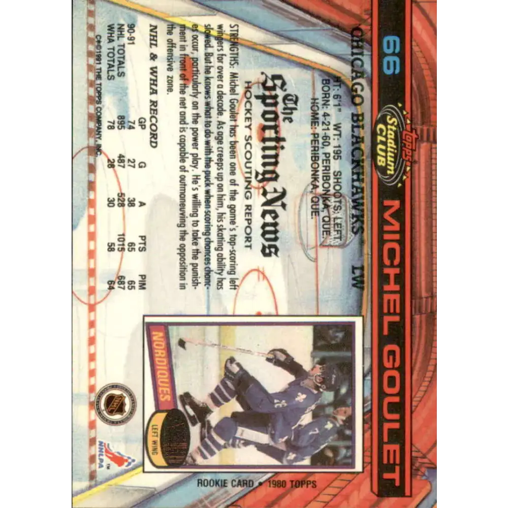 1991-92 Topps Stadium Club #66 Michel Goulet NM-MT Chicago Blackhawks Hockey Card Image 2