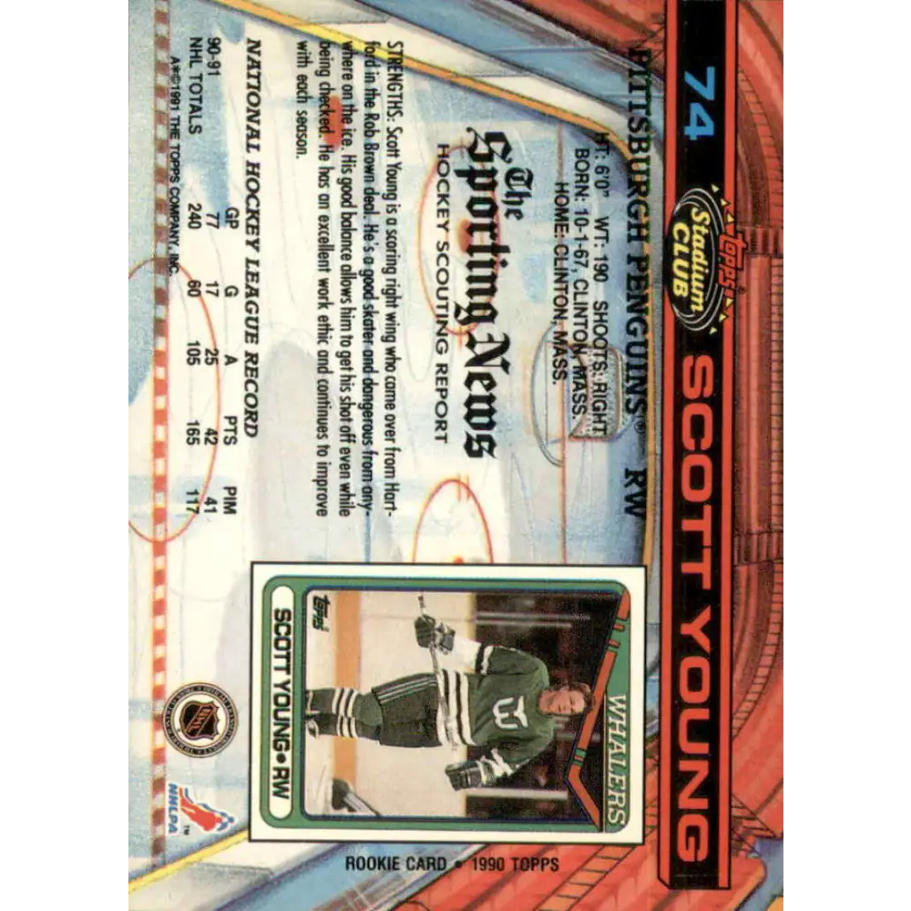 1991-92 Topps Stadium Club #74 Scott Young NM-MT Pittsburgh Penguins Hockey Card Image 2