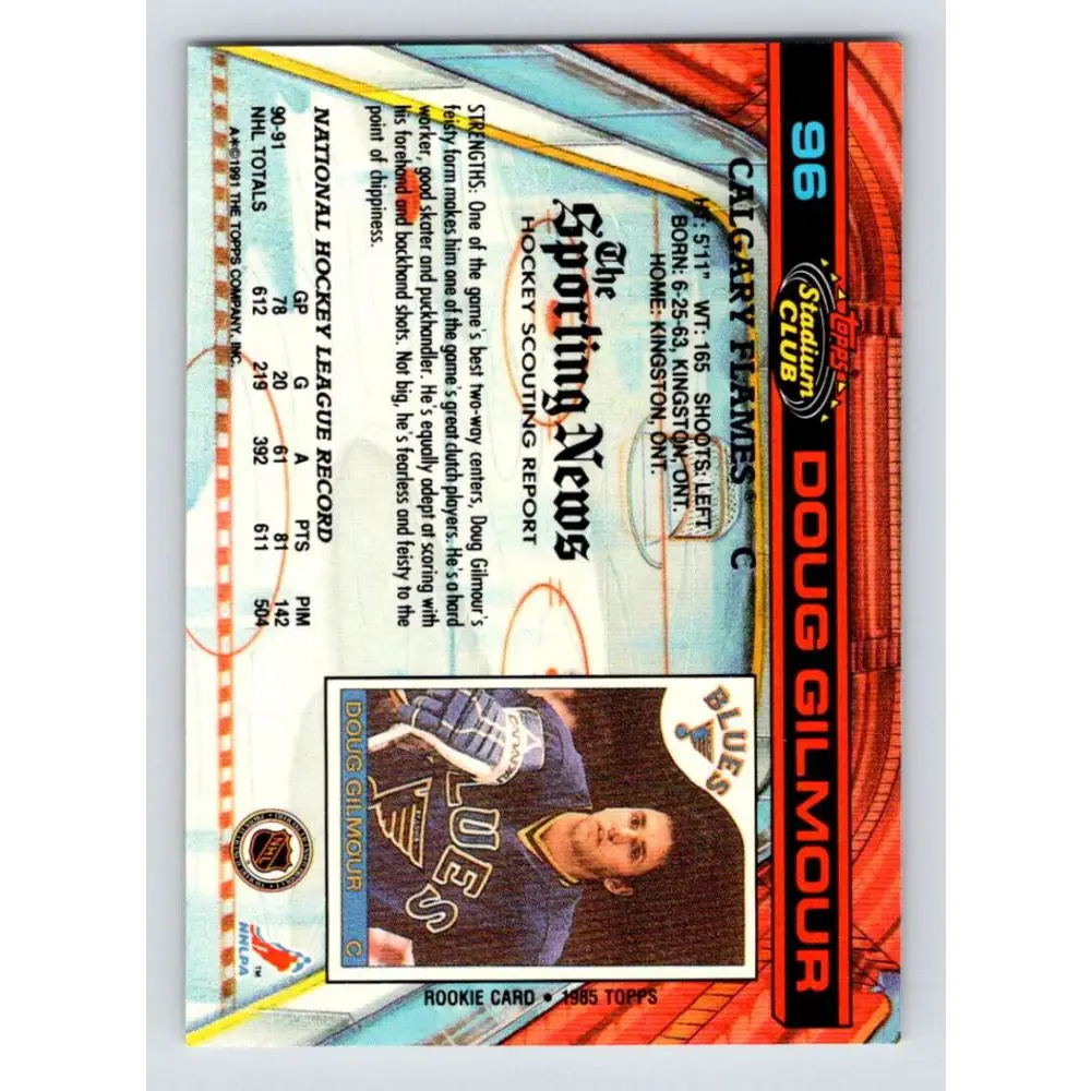 1991-92 Topps Stadium Club #96 Doug Gilmour NM-MT Calgary Flames Hockey Card Image 2