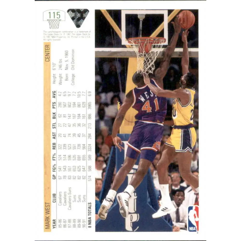 1991-92 Upper Deck #115 Mark West NM-MT Phoenix Suns Basketball Card Image 2