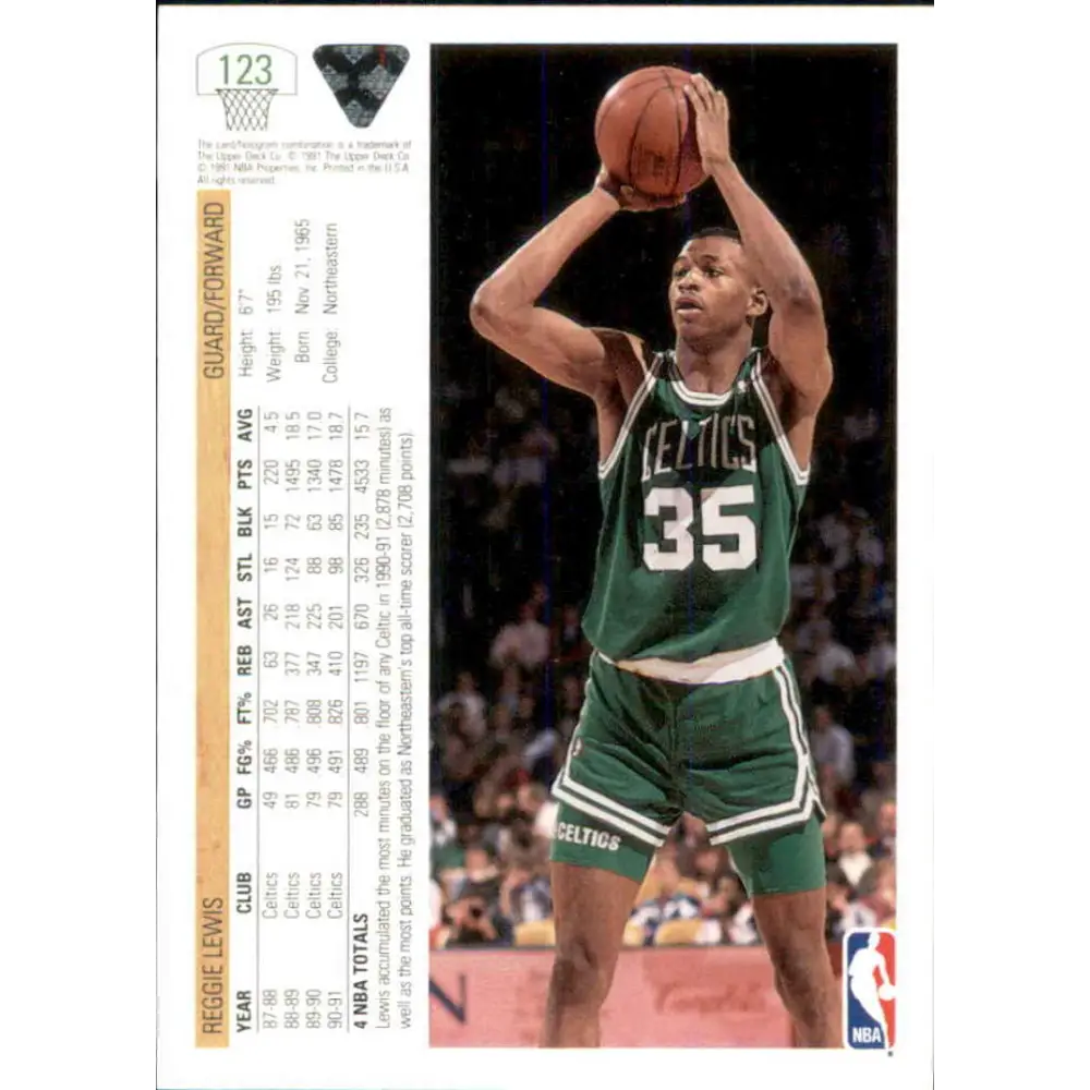 1991-92 Upper Deck #123 Reggie Lewis NM-MT Boston Celtics Basketball Card Image 2