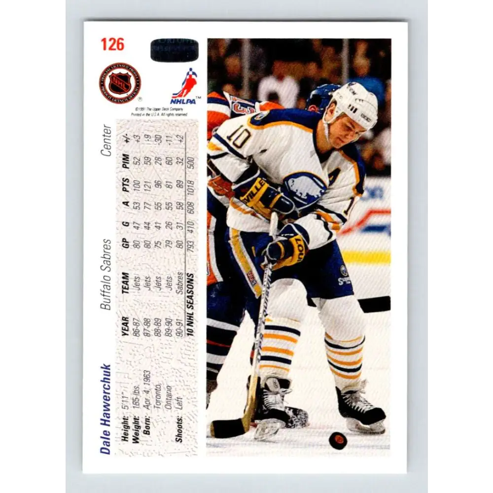 1991-92 Upper Deck #126 Dale Hawerchuk NM-MT Hockey Card Image 2