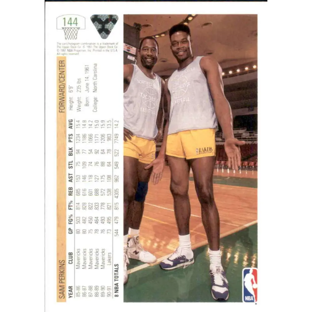 1991-92 Upper Deck #144 Sam Perkins NM-MT Los Angeles Lakers Basketball Card Image 2