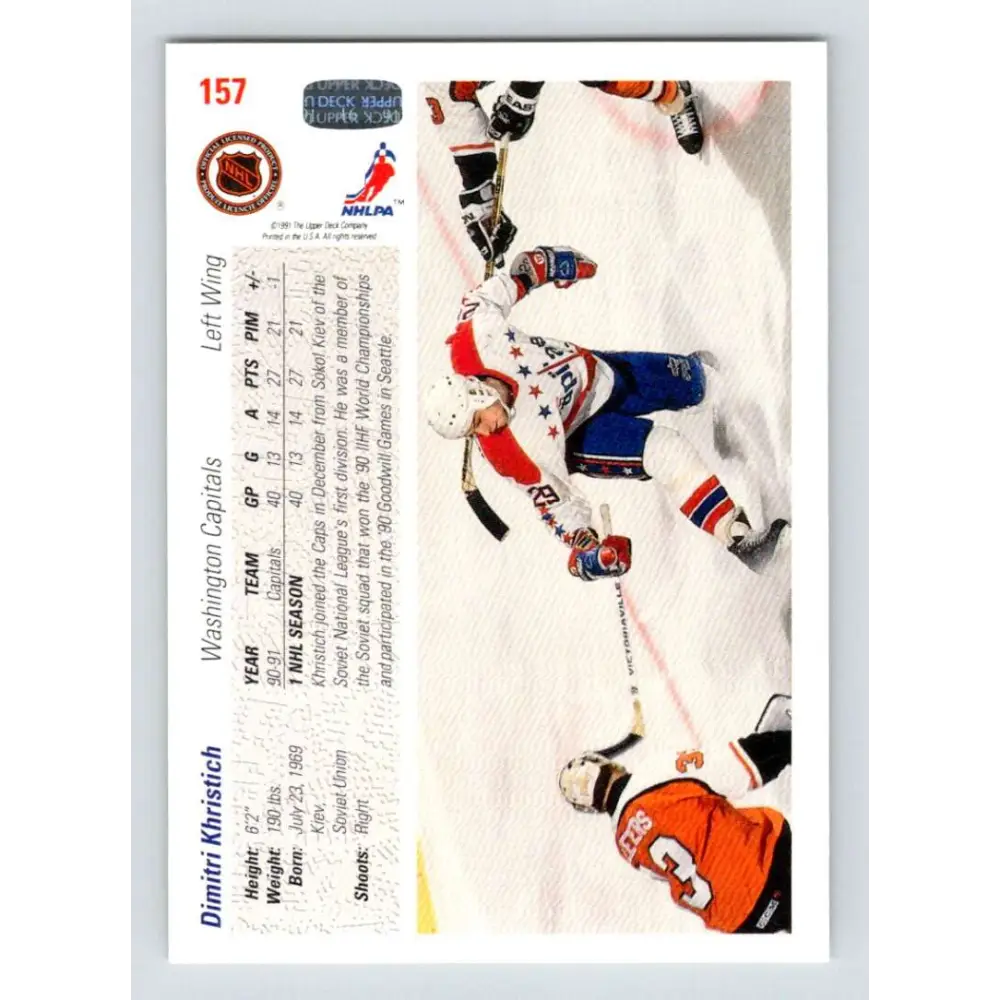 1991-92 Upper Deck #157 Dimitri Khristich NM-MT Washington Capitals Hockey Card Image 2