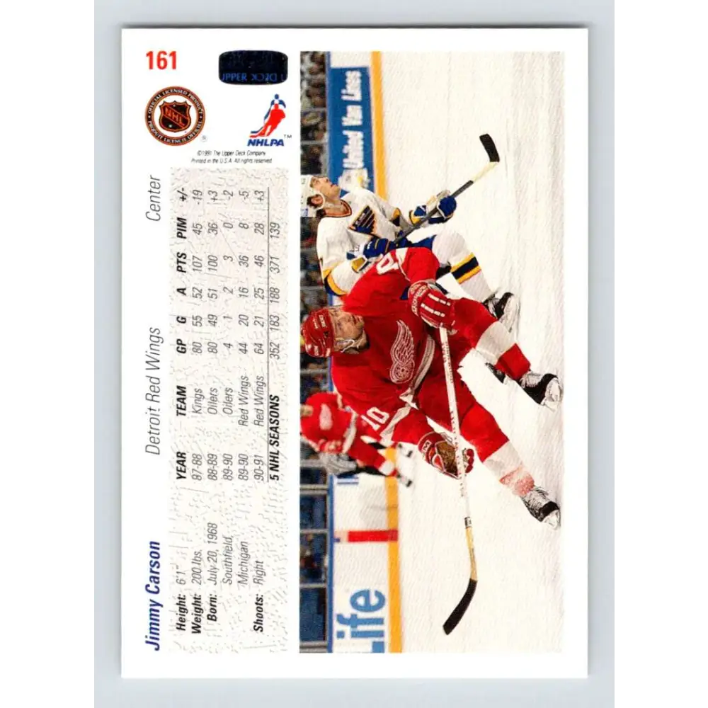 1991-92 Upper Deck #161 Jimmy Carson NM-MT Detroit Red Wings Hockey Card Image 2