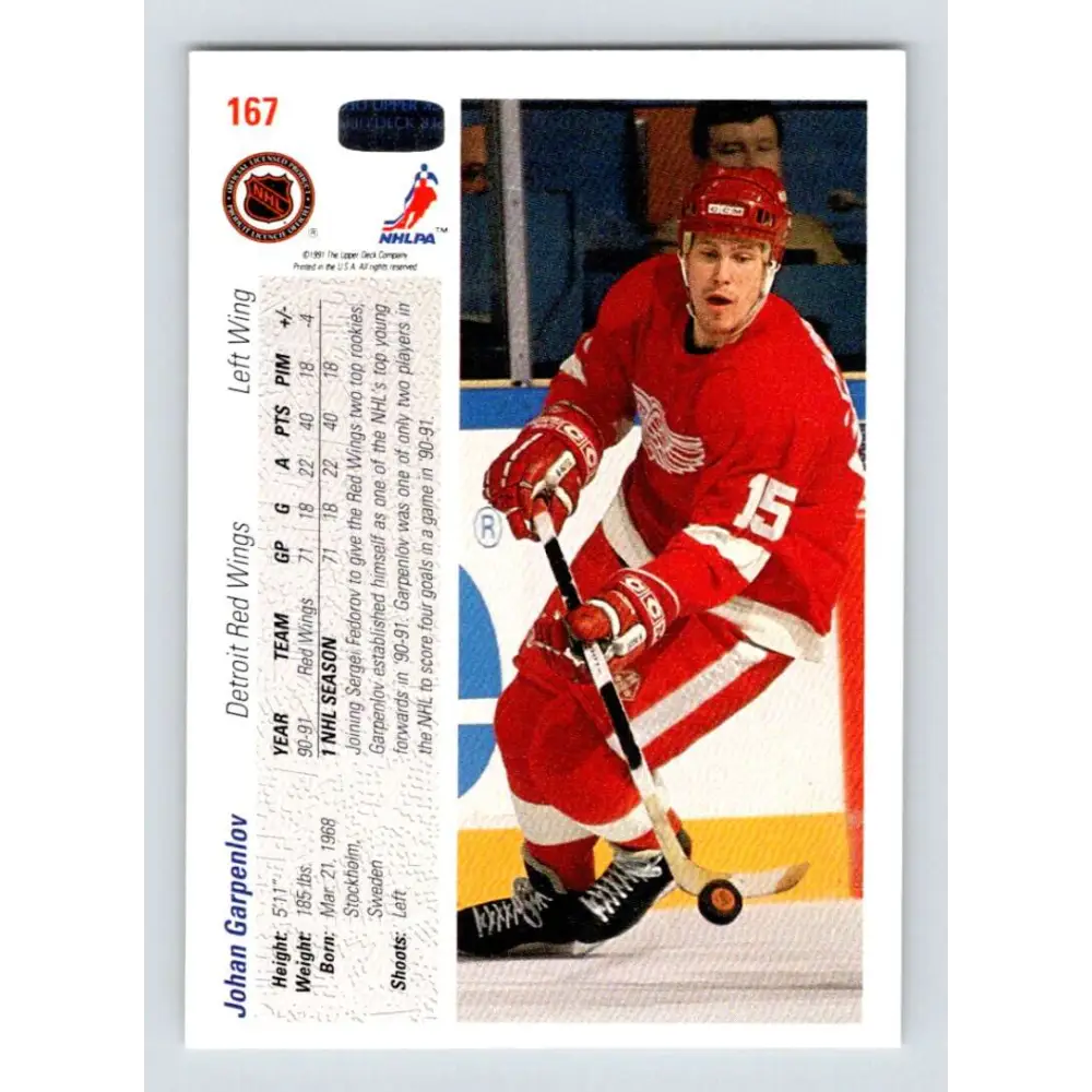 1991-92 Upper Deck #167 Johan Garpenlov NM-MT Hockey Card Image 2
