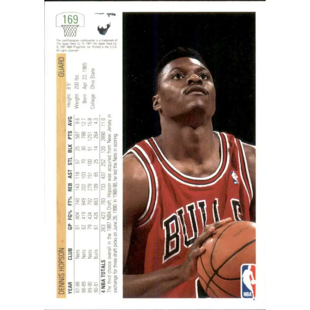 1991-92 Upper Deck #169 Dennis Hopson NM-MT Chicago Bulls Basketball Card Image 2