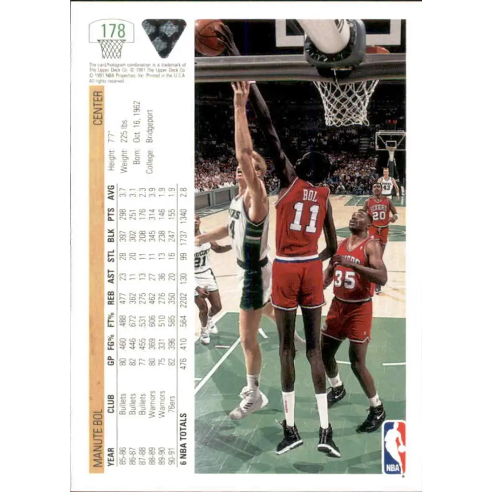 1991-92 Upper Deck #178 Manute Bol NM-MT Philadelphia 76ers Basketball Card Image 2