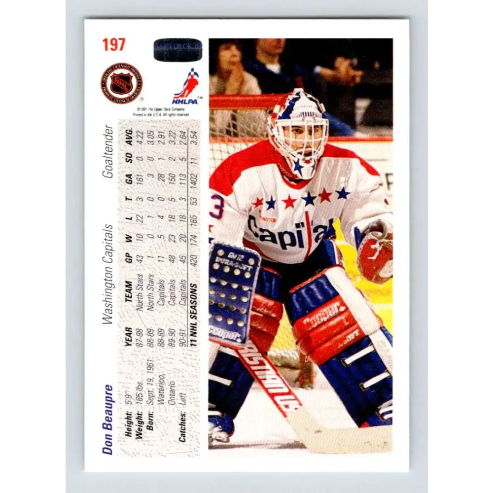 1991-92 Upper Deck #197 Don Beaupre NM-MT Washington Capitals Hockey Card Image 2