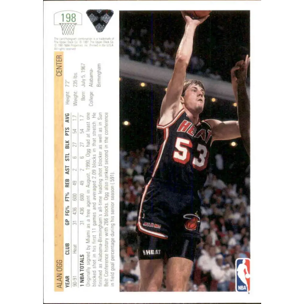 1991-92 Upper Deck #198 Alan Ogg NM-MT Miami Heat Basketball Card Image 2