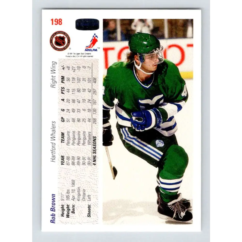 1991-92 Upper Deck #198 Rob Brown NM-MT Hockey Card Image 2