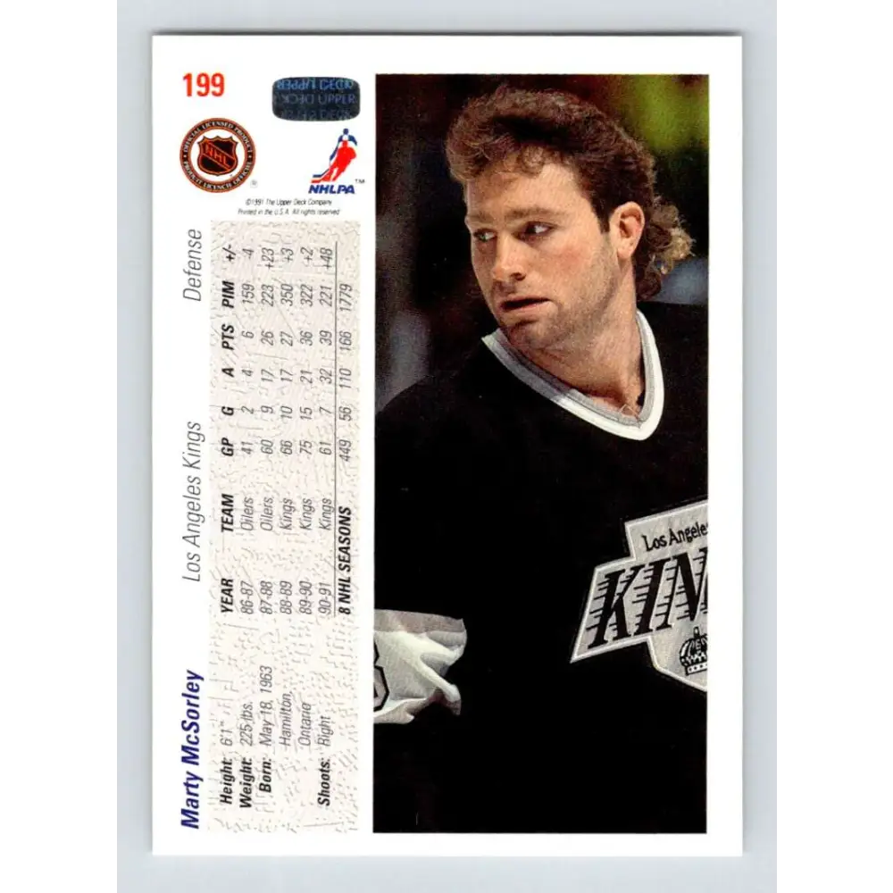 1991-92 Upper Deck #199 Marty McSorley NM-MT Los Angeles Kings Hockey Card Image 2