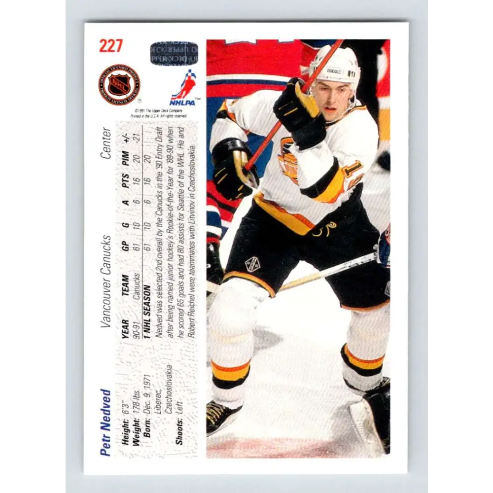 1991-92 Upper Deck #227 Petr Nedved NM-MT Vancouver Canucks Hockey Card Image 2
