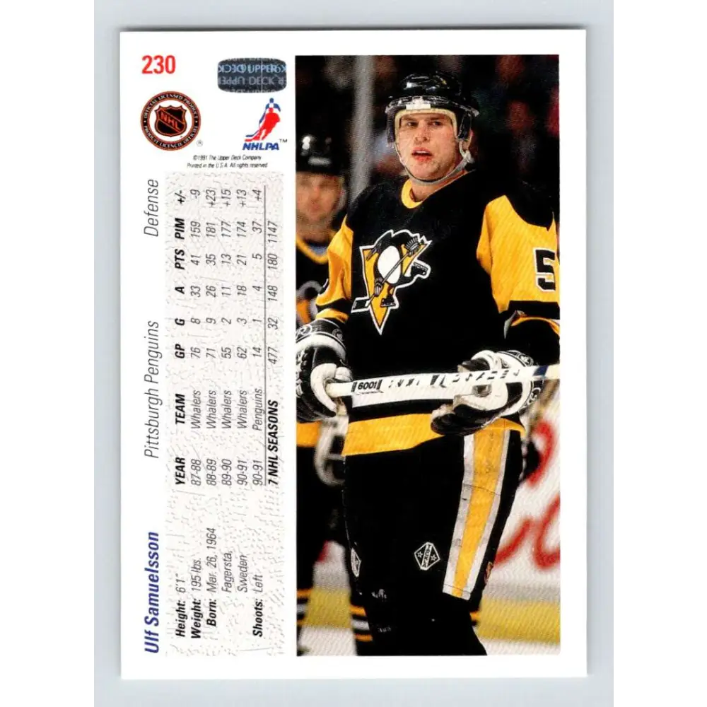 1991-92 Upper Deck #230 Ulf Samuelsson NM-MT Pittsburgh Penguins Hockey Card Image 2