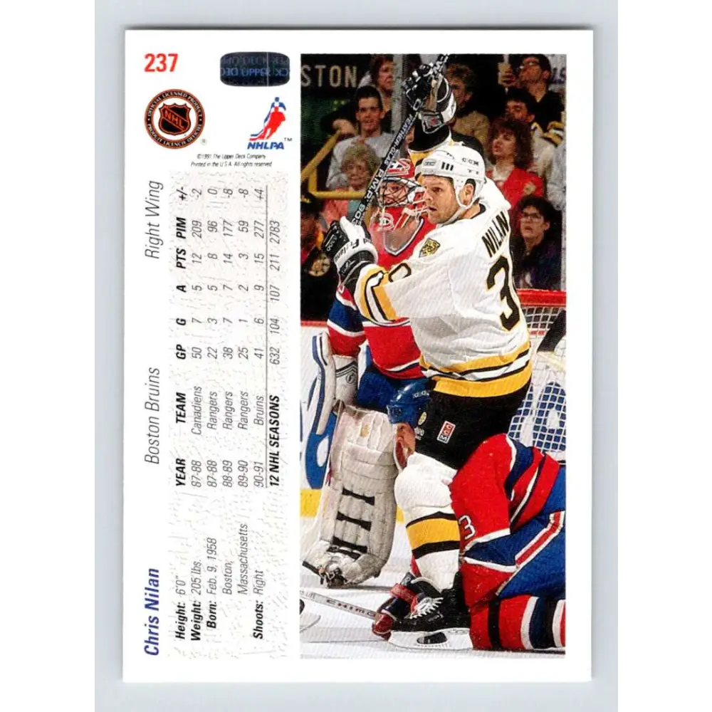 1991-92 Upper Deck #237 Chris Nilan NM-MT Boston Bruins Hockey Card Image 2