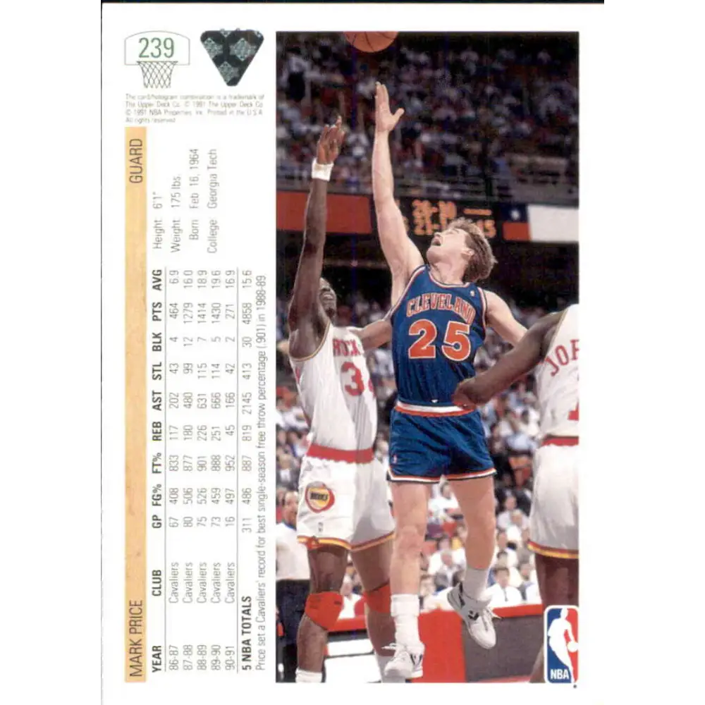 1991-92 Upper Deck #239 Mark Price NM-MT Cleveland Cavaliers Basketball Card Image 2