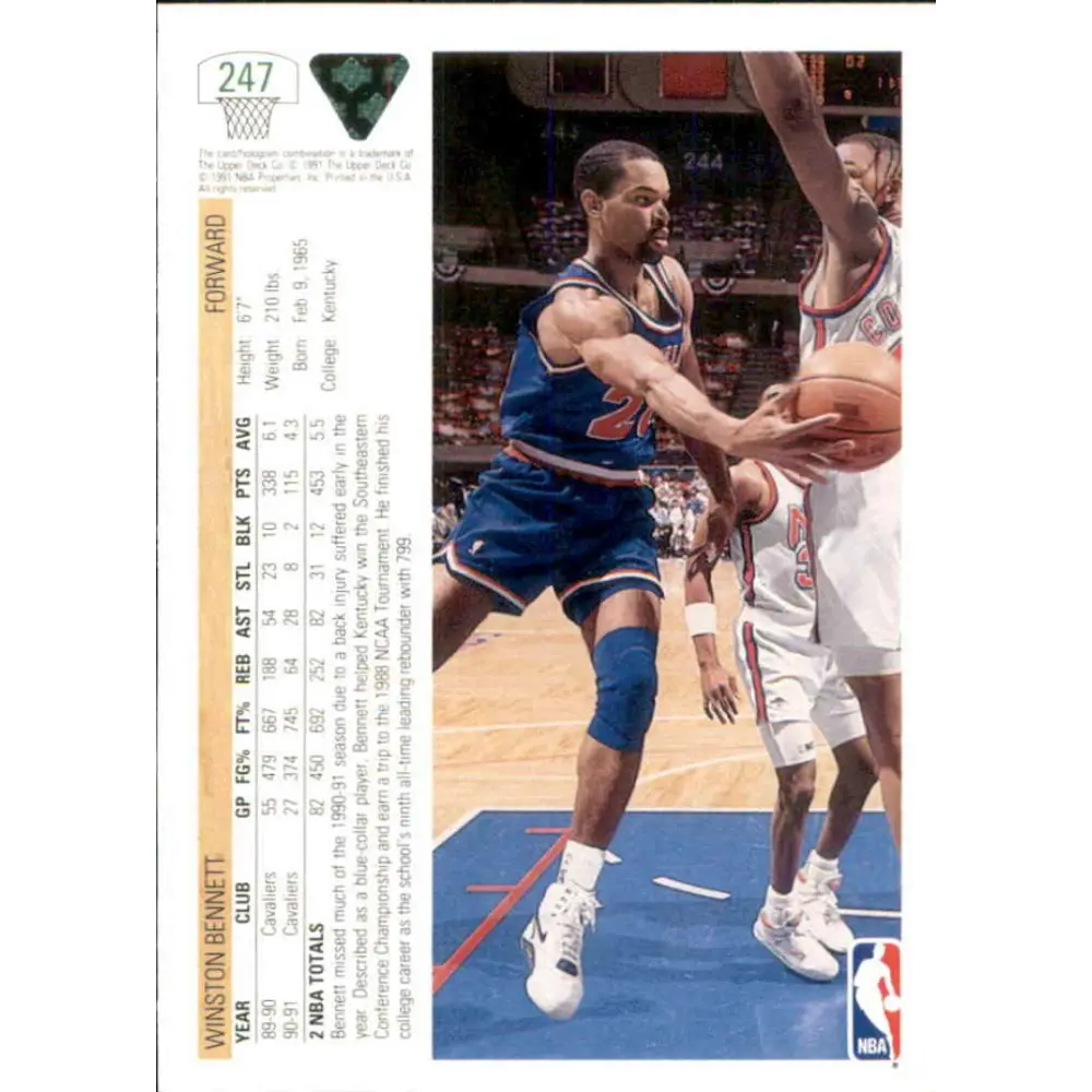 1991-92 Upper Deck #247 Winston Bennett NM-MT Cleveland Cavaliers Basketball Card Image 2