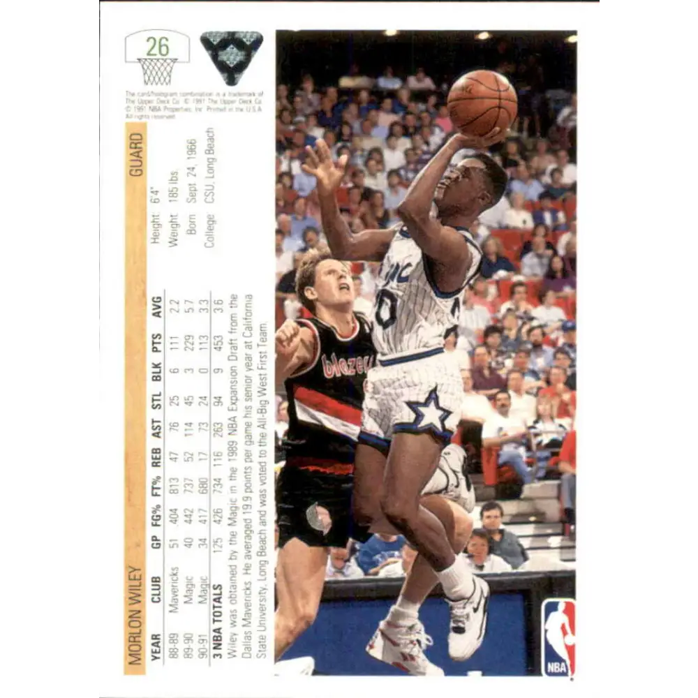 1991-92 Upper Deck #26 Morlon Wiley NM-MT Orlando Magic Basketball Card Image 2
