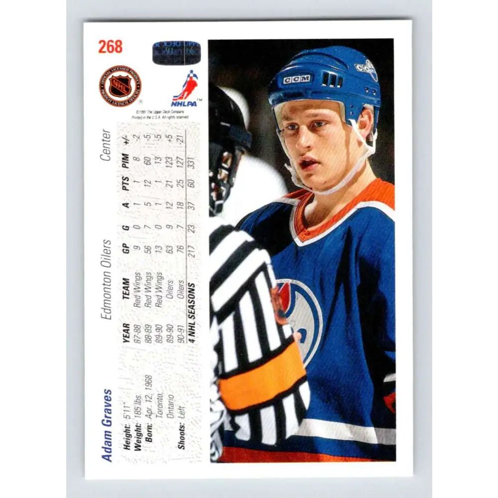 1991-92 Upper Deck #268 Adam Graves NM-MT Hockey Card Image 2