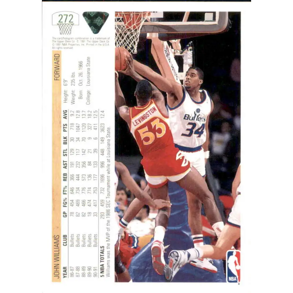 1991-92 Upper Deck #272 John Williams NM-MT Washington Bullets Basketball Card Image 2