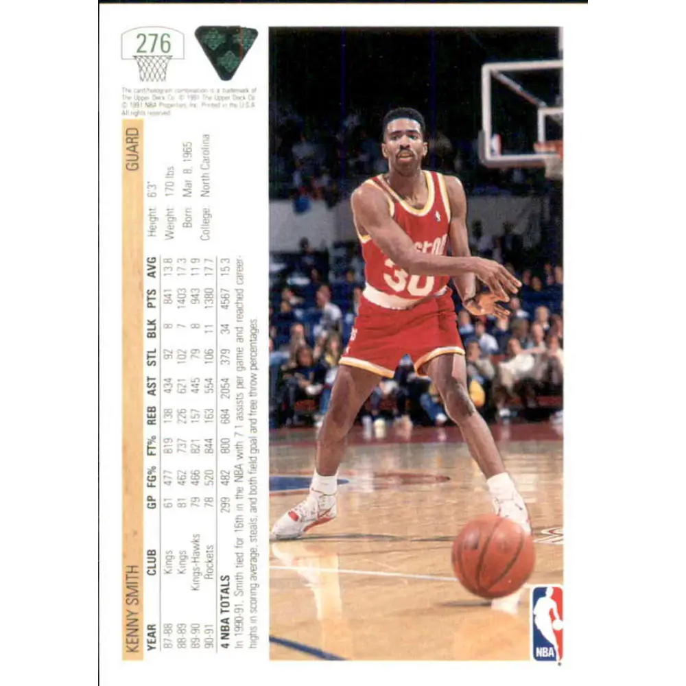 1991-92 Upper Deck #276 Kenny Smith NM-MT Houston Rockets Basketball Card Image 2