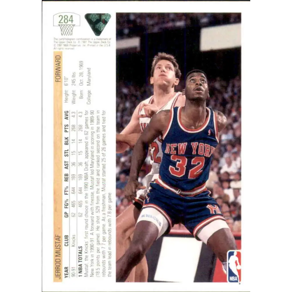 1991-92 Upper Deck #284 Jerrod Mustaf NM-MT New York Knicks Basketball Card Image 2