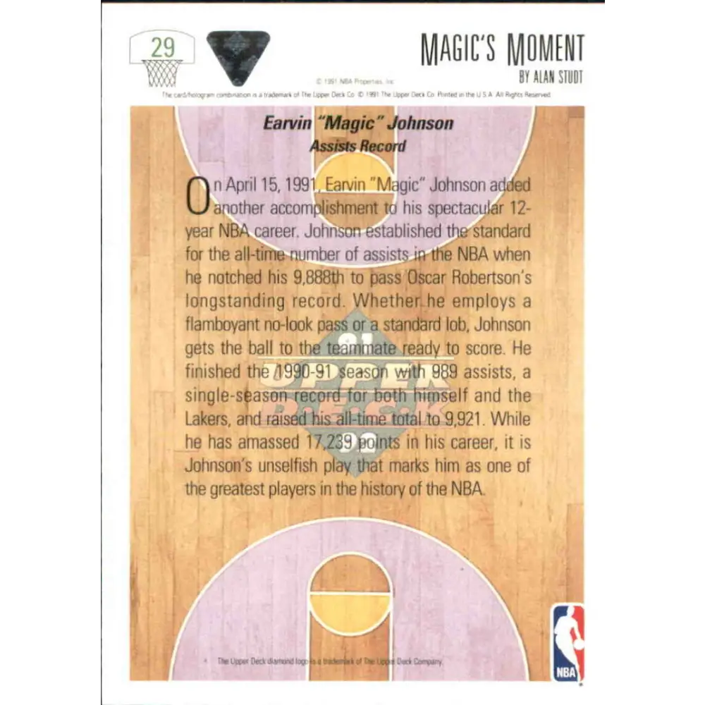 1991-92 Upper Deck #29 Magic Johnson NM-MT SP Los Angeles Lakers Basketball Card Image 2