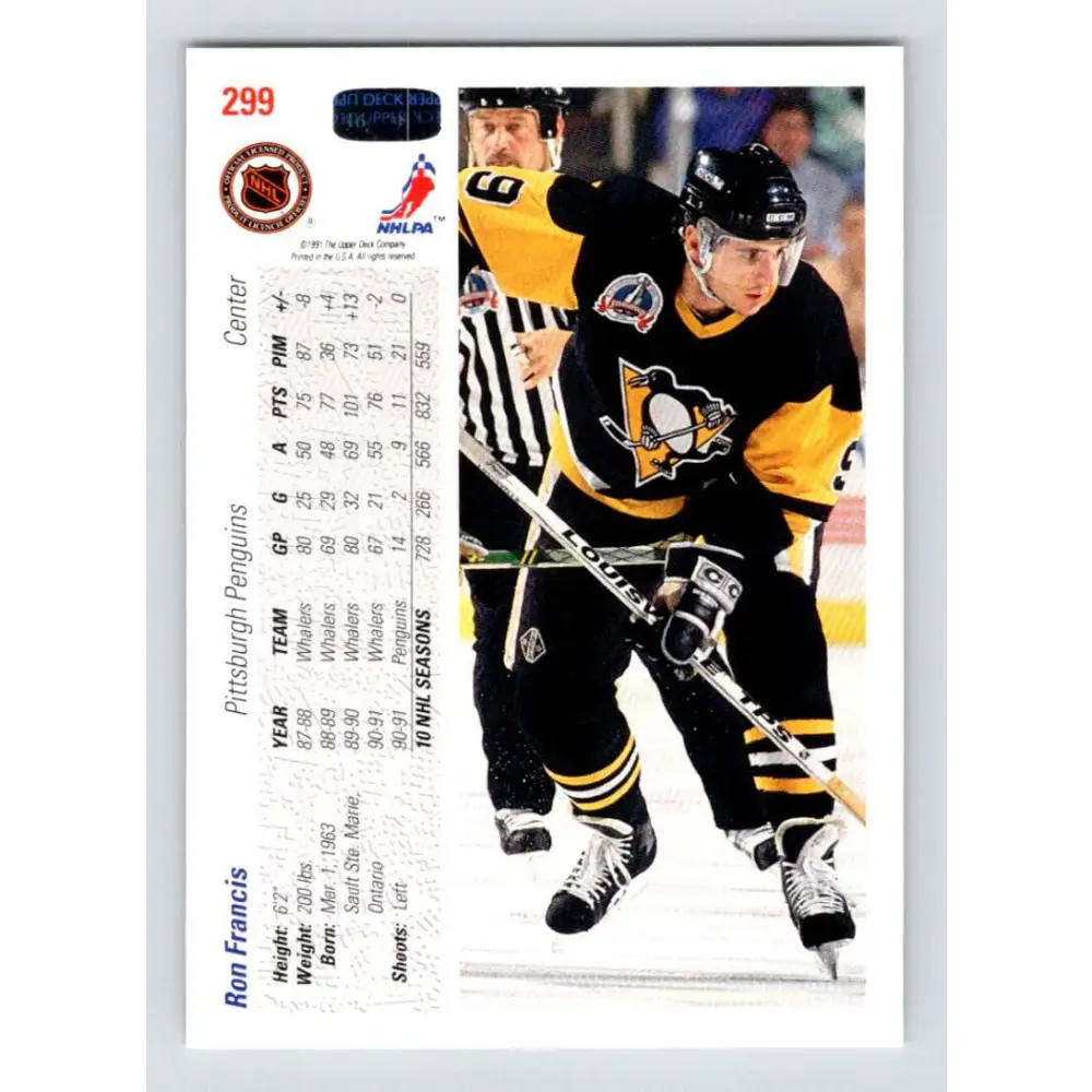 1991-92 Upper Deck #299 Ron Francis NM-MT Hockey Card Image 2