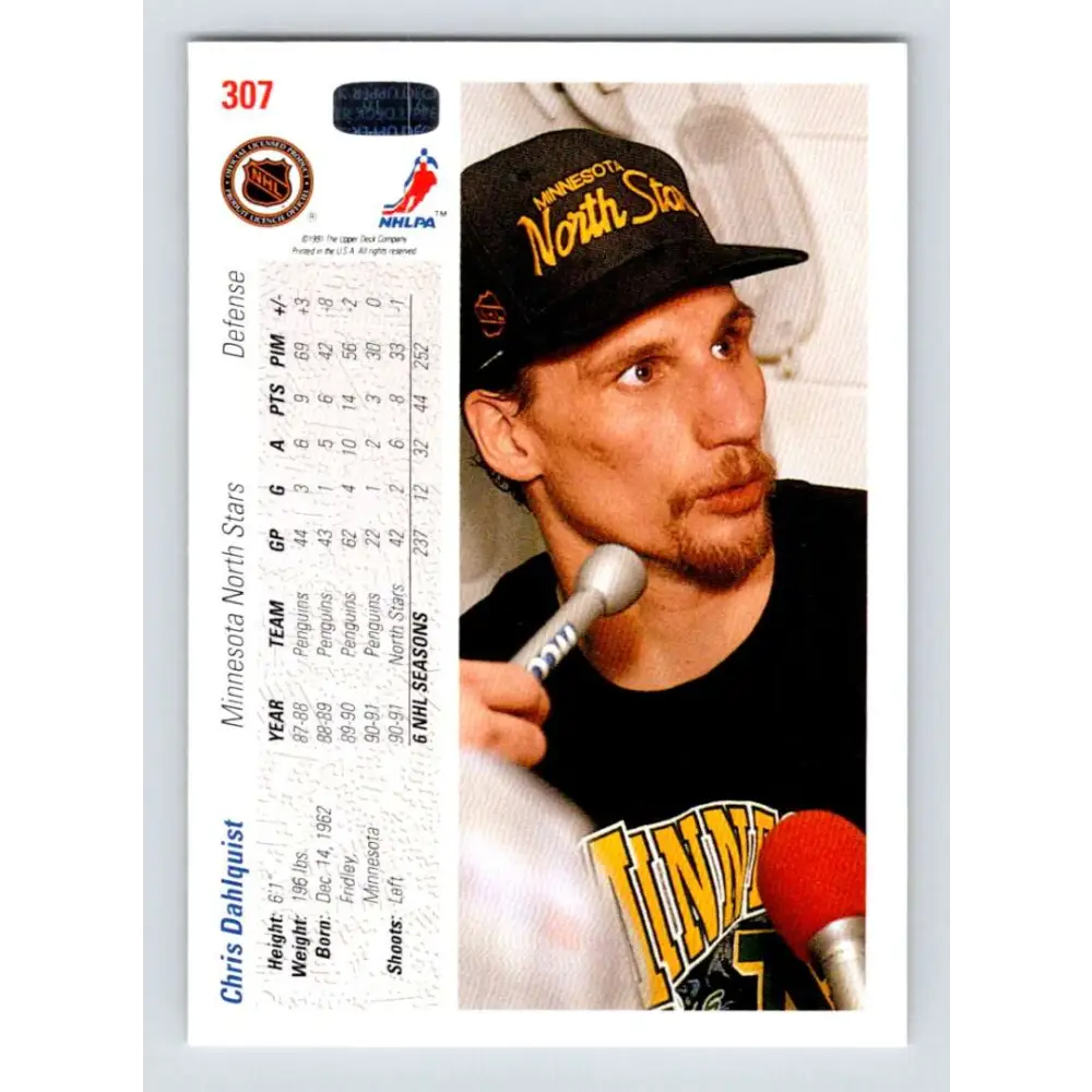1991-92 Upper Deck #307 Chris Dahlquist NM-MT Minnesota North Stars Hockey Card Image 2