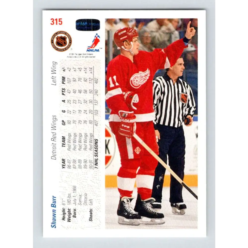 1991-92 Upper Deck #315 Shawn Burr NM-MT Detroit Red Wings Hockey Card Image 2