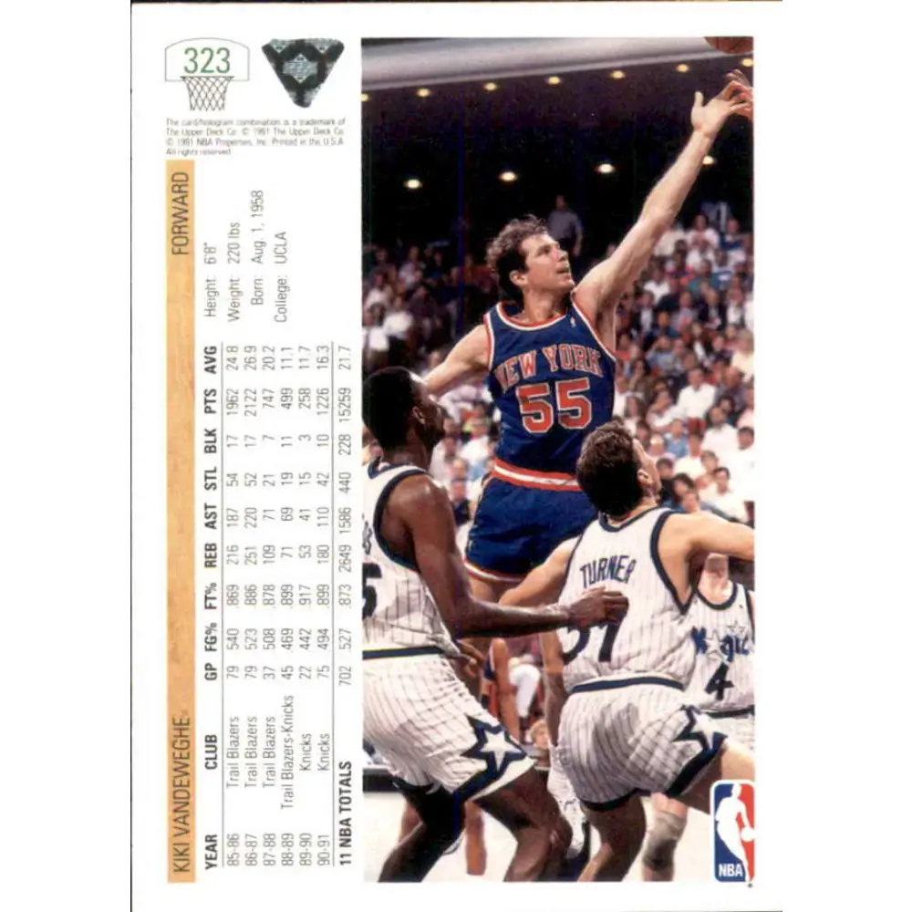 1991-92 Upper Deck #323 Kiki Vandeweghe NM-MT New York Knicks Basketball Card Image 2