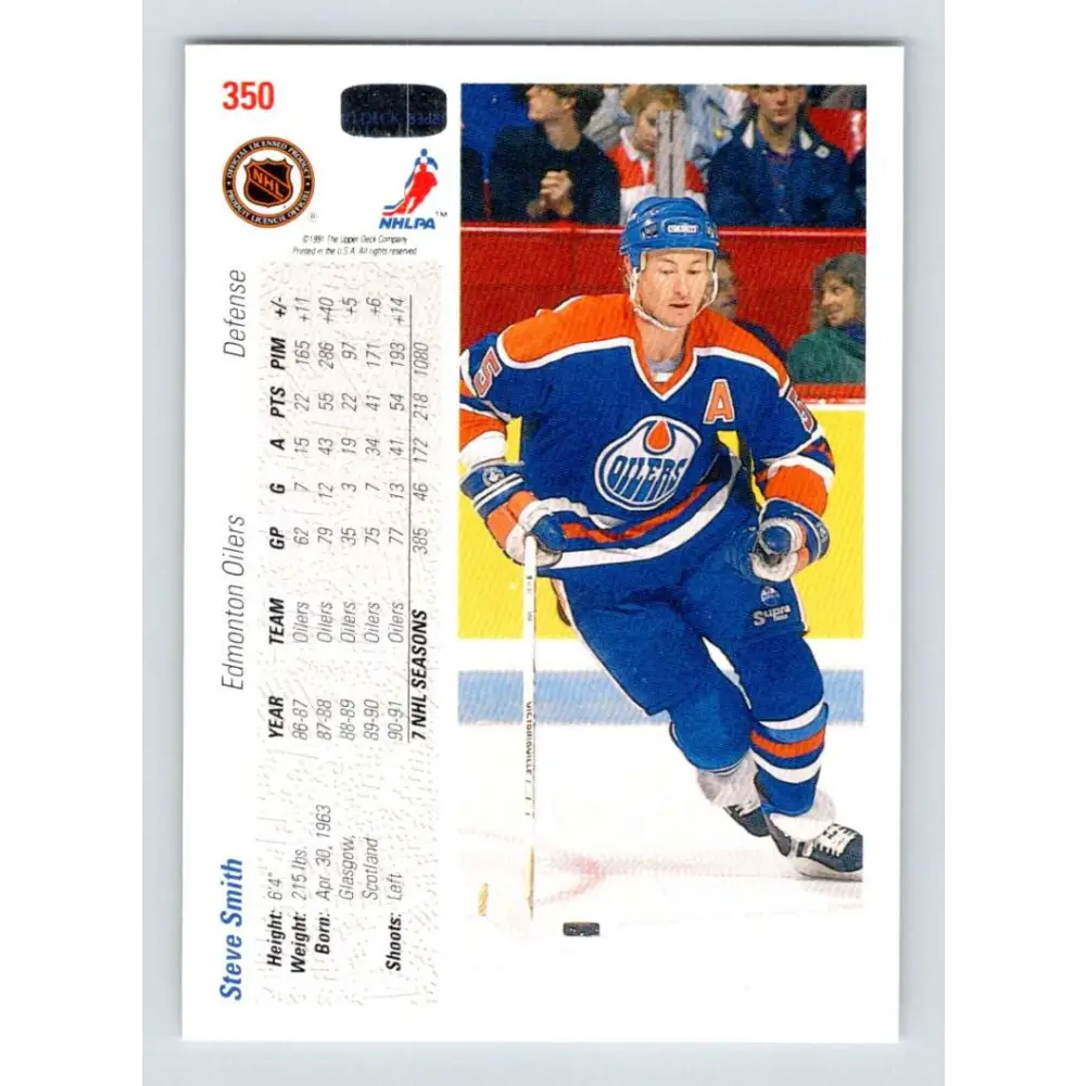 1991-92 Upper Deck #350 Steve Smith NM-MT Hockey Card Image 2