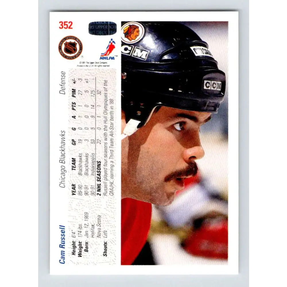 1991-92 Upper Deck #352 Cam Russell NM-MT Hockey Card Image 2