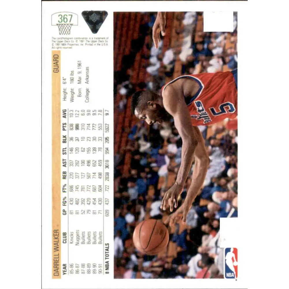 1991-92 Upper Deck #367 Darrell Walker NM-MT Washington Bullets Basketball Card Image 2