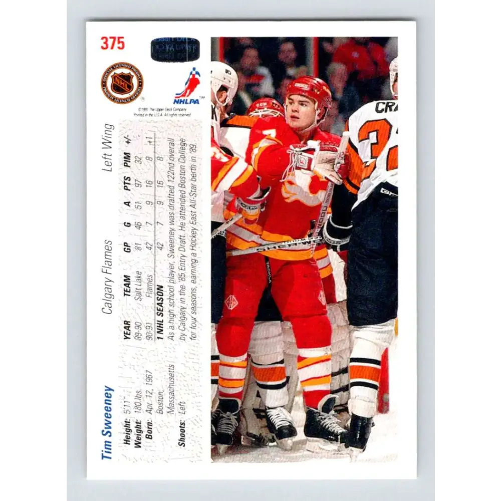 1991-92 Upper Deck #375 Tim Sweeney NM-MT Calgary Flames Hockey Card Image 2