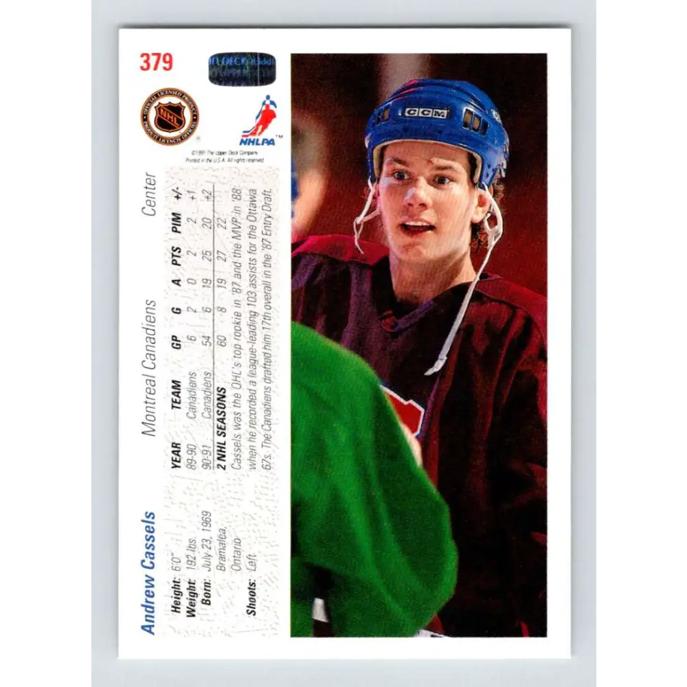 1991-92 Upper Deck #379 Andrew Cassels NM-MT Hockey Card Image 2