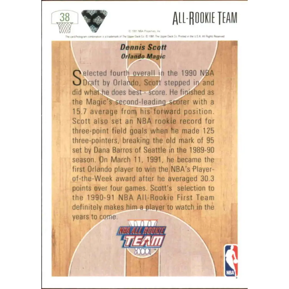 1991-92 Upper Deck #38 Dennis Scott ART NM-MT Orlando Magic Basketball Card Image 2