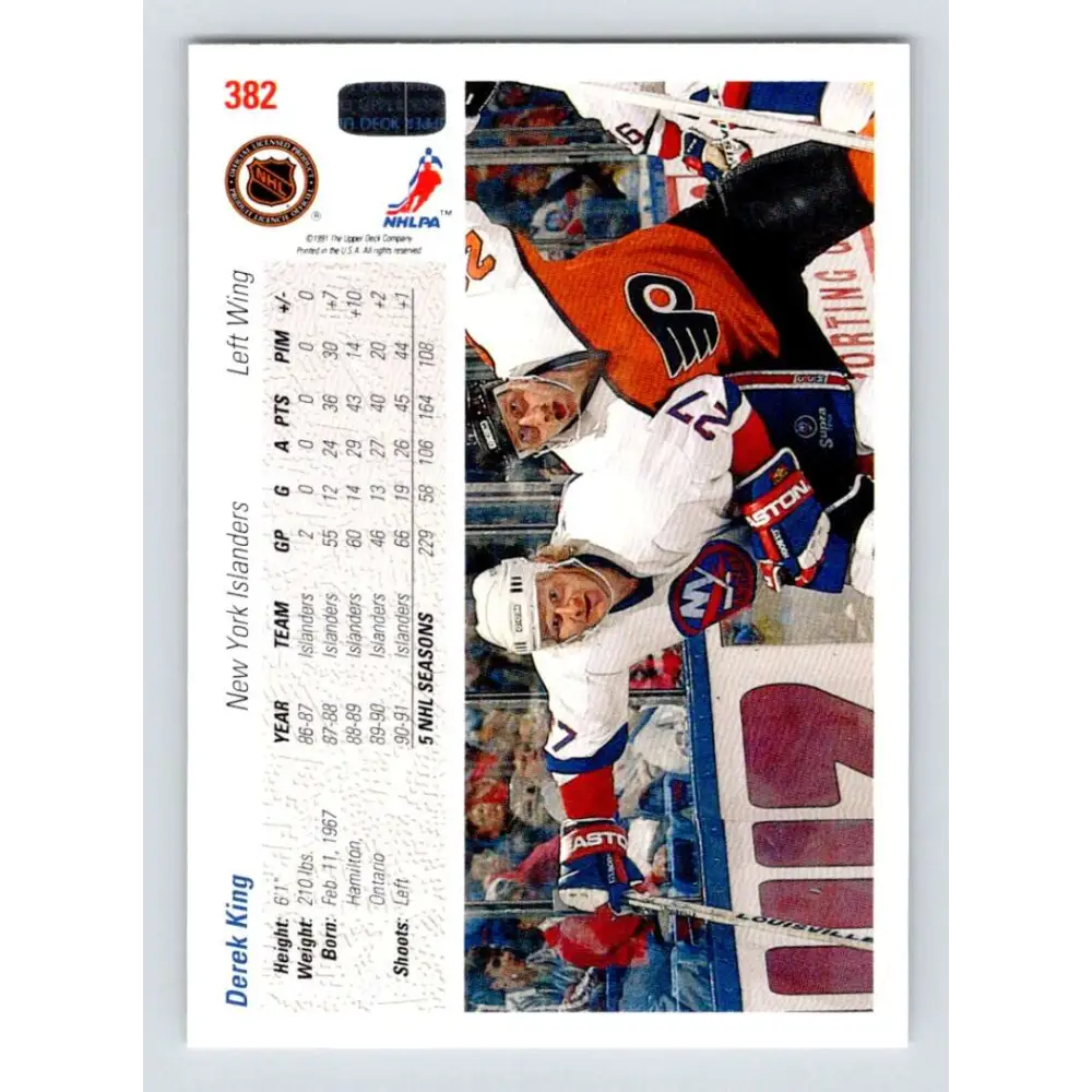 1991-92 Upper Deck #382 Derek King NM-MT New York Islanders Hockey Card Image 2