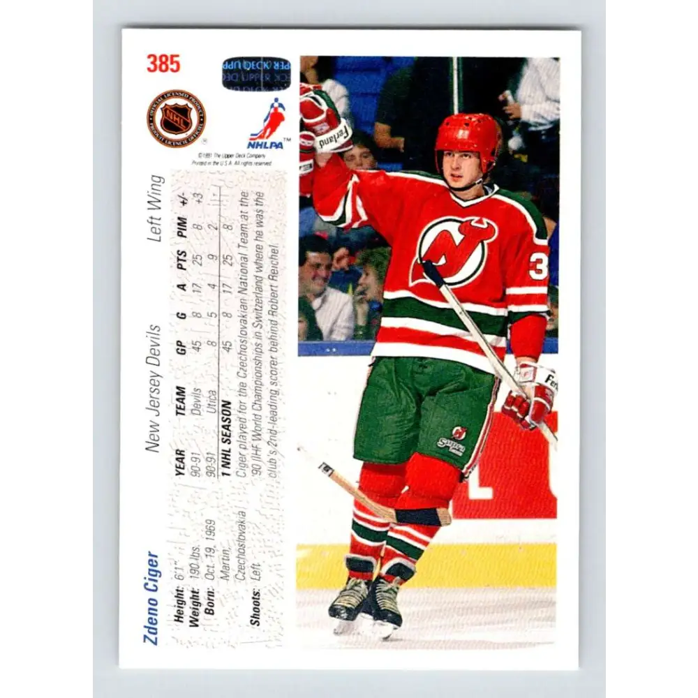 1991-92 Upper Deck #385 Zdeno Ciger NM-MT New Jersey Devils Hockey Card Image 2