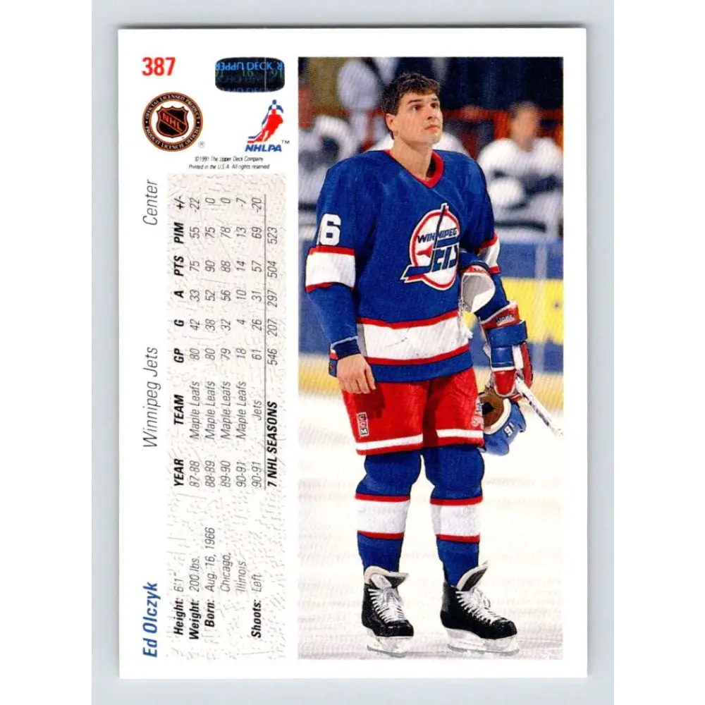 1991-92 Upper Deck #387 Ed Olczyk NM-MT Winnipeg Jets Hockey Card Image 2