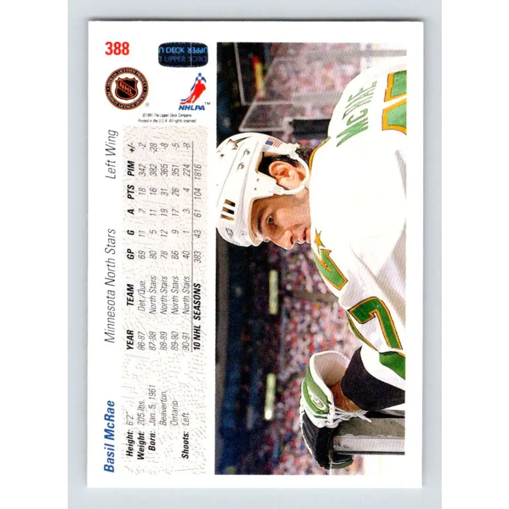 1991-92 Upper Deck #388 Basil McRae NM-MT Minnesota North Stars Hockey Card Image 2