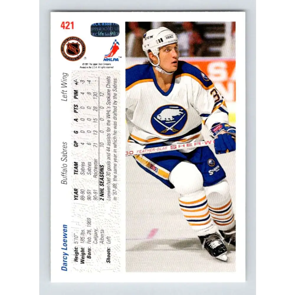 1991-92 Upper Deck #421 Darcy Loewen NM-MT Hockey Card Image 2