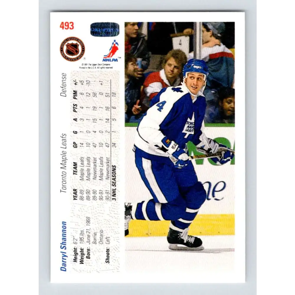 1991-92 Upper Deck #493 Darryl Shannon NM-MT Hockey Card Image 2