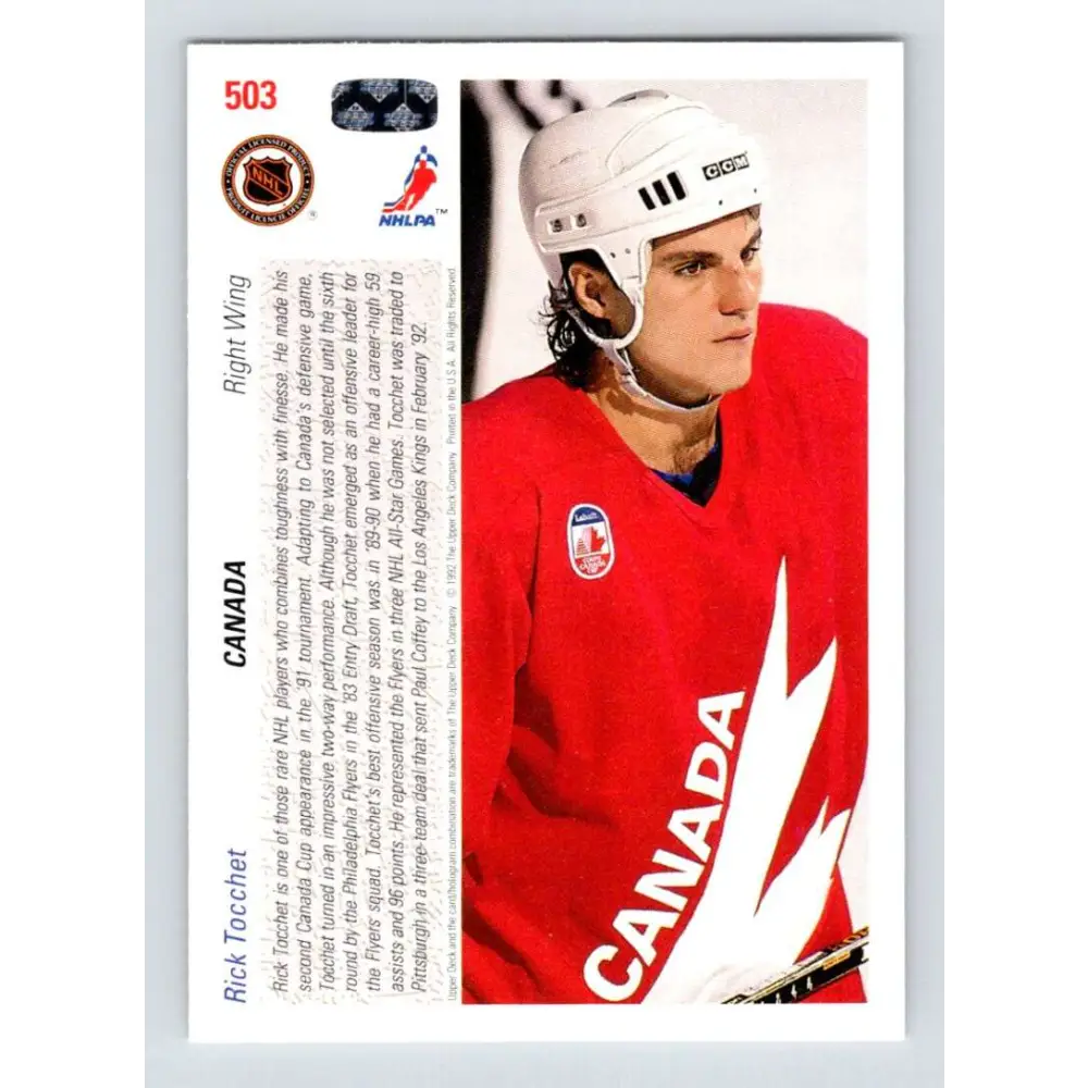 1991-92 Upper Deck #503 Rick Tocchet NM-MT Hockey Card Image 2