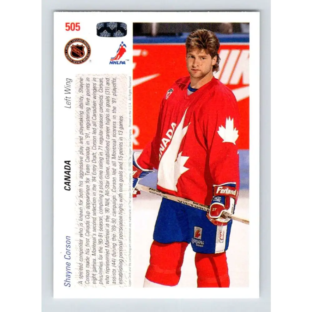 1991-92 Upper Deck #505 Shayne Corson NM-MT Montreal Canadiens Hockey Card Image 2