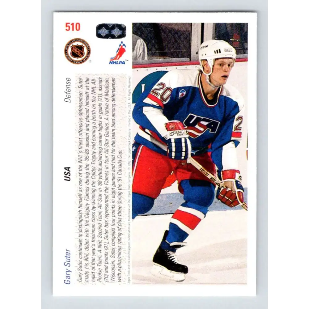 1991-92 Upper Deck #510 Gary Suter NM-MT Calgary Flames Hockey Card Image 2