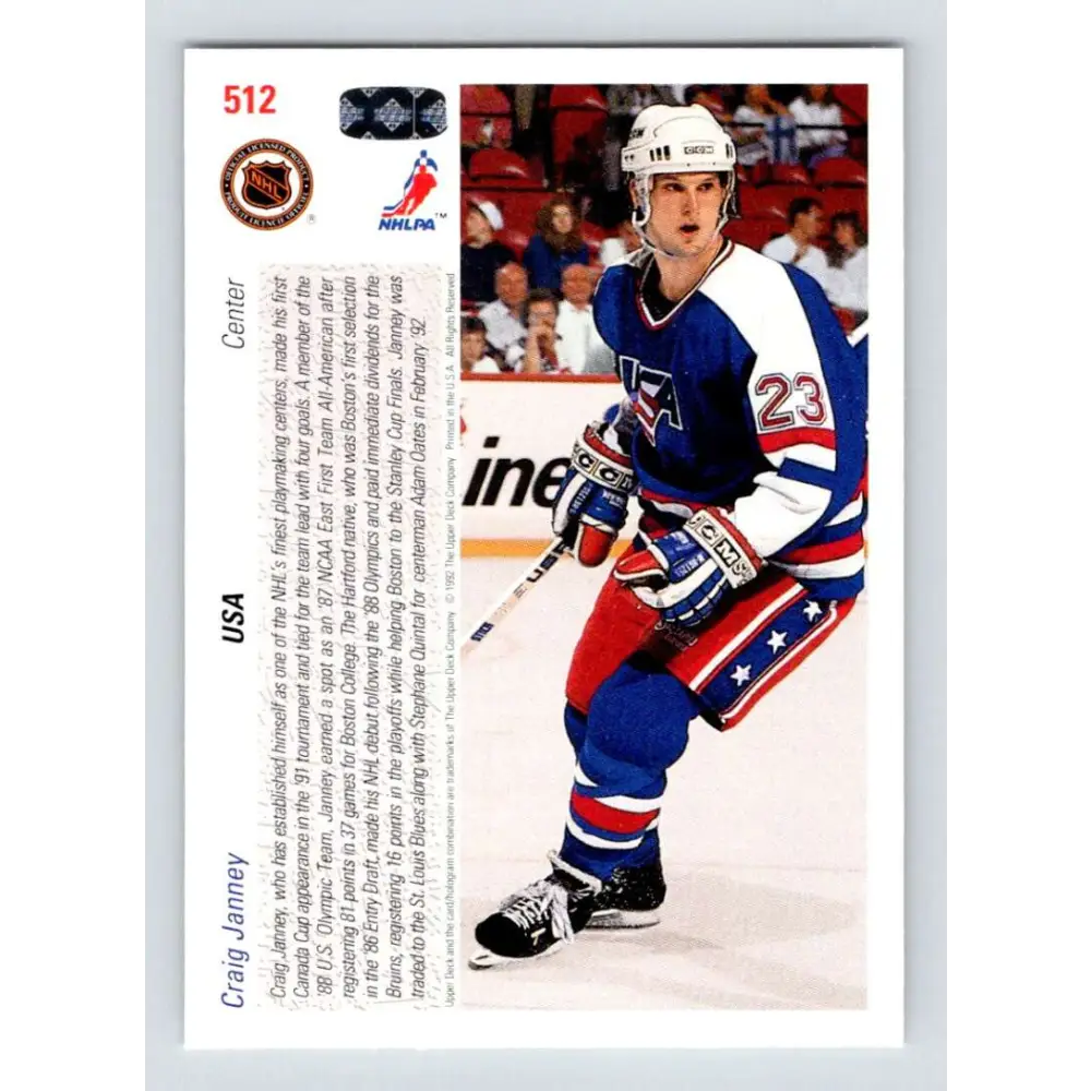 1991-92 Upper Deck #512 Craig Janney NM-MT Hockey Card Image 2