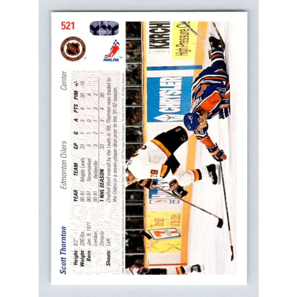 1991-92 Upper Deck #521 Scott Thornton NM-MT Edmonton Oilers Hockey Card Image 2